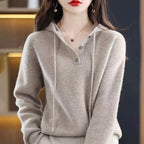 Jade - Women's Button-Placket Cashmere Hooded Sweater