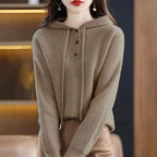 Jade - Women's Button-Placket Cashmere Hooded Sweater