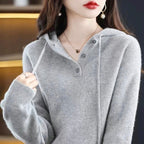 Jade - Women's Button-Placket Cashmere Hooded Sweater