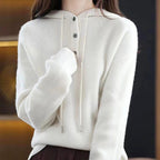 Jade - Women's Button-Placket Cashmere Hooded Sweater