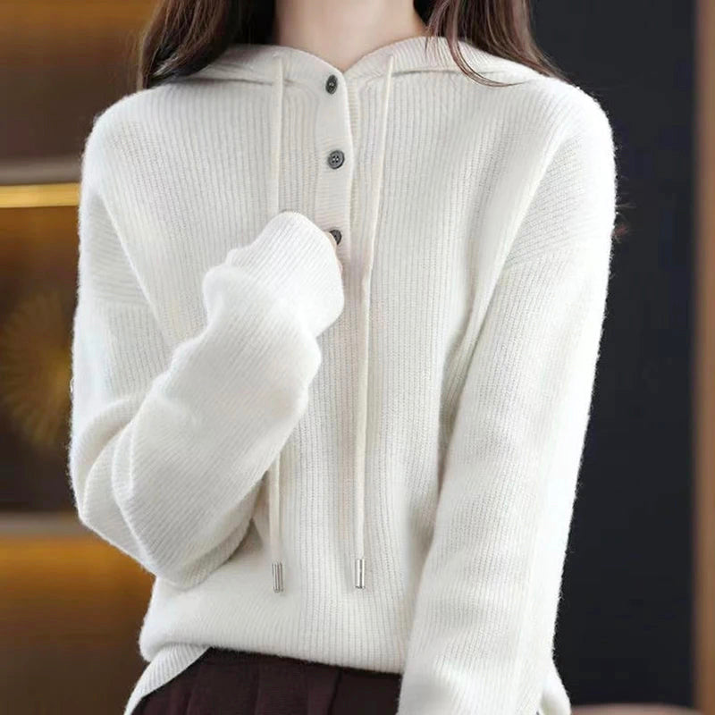 Jade - Women's Button-Placket Cashmere Hooded Sweater