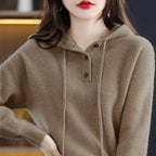 Jade - Women's Button-Placket Cashmere Hooded Sweater
