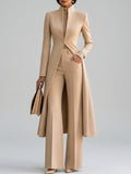 Janine - Women's Stand-Collar Long Coat with High-Waist Flare Pants
