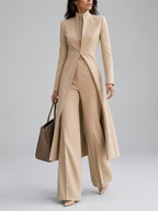 Janine - Women's Stand-Collar Long Coat with High-Waist Flare Pants
