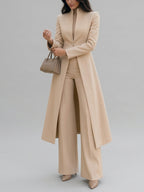 Janine - Women's Stand-Collar Long Coat with High-Waist Flare Pants