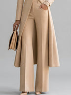 Janine - Women's Stand-Collar Long Coat with High-Waist Flare Pants