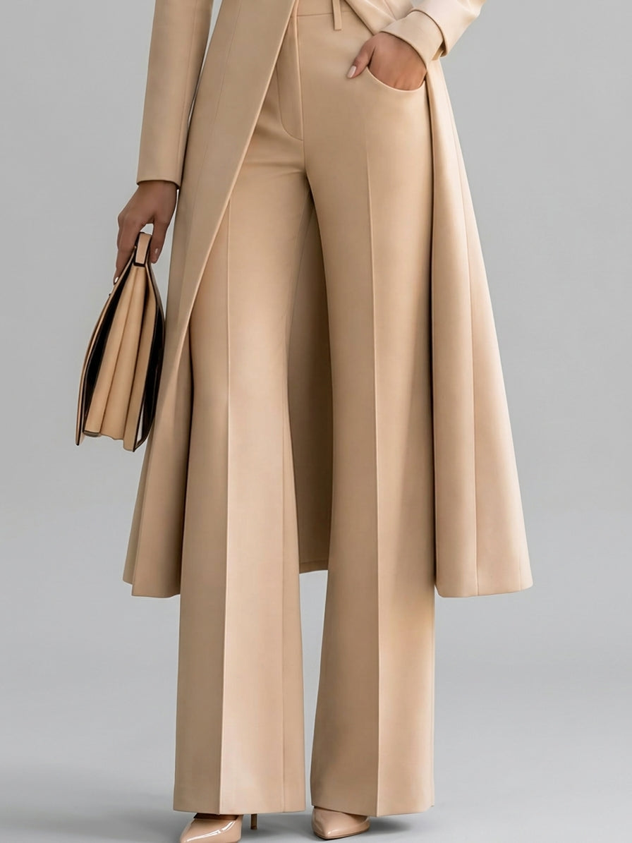 Janine - Women's Stand-Collar Long Coat with High-Waist Flare Pants