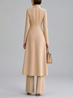 Janine - Women's Stand-Collar Long Coat with High-Waist Flare Pants