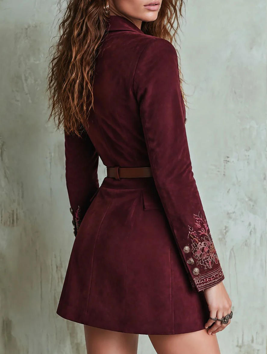 Jasmine - Women's Faux Suede Tailored Suit Dress