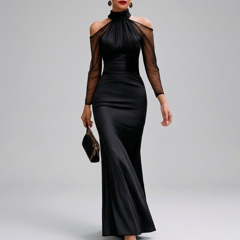 Jessica - Women's Halter Neck Satin Formal Evening Dress