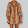 Julia - Women's V-Neck Cocktail Dress with Cascading Ruffles