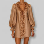 Julia - Women's V-Neck Cocktail Dress with Cascading Ruffles
