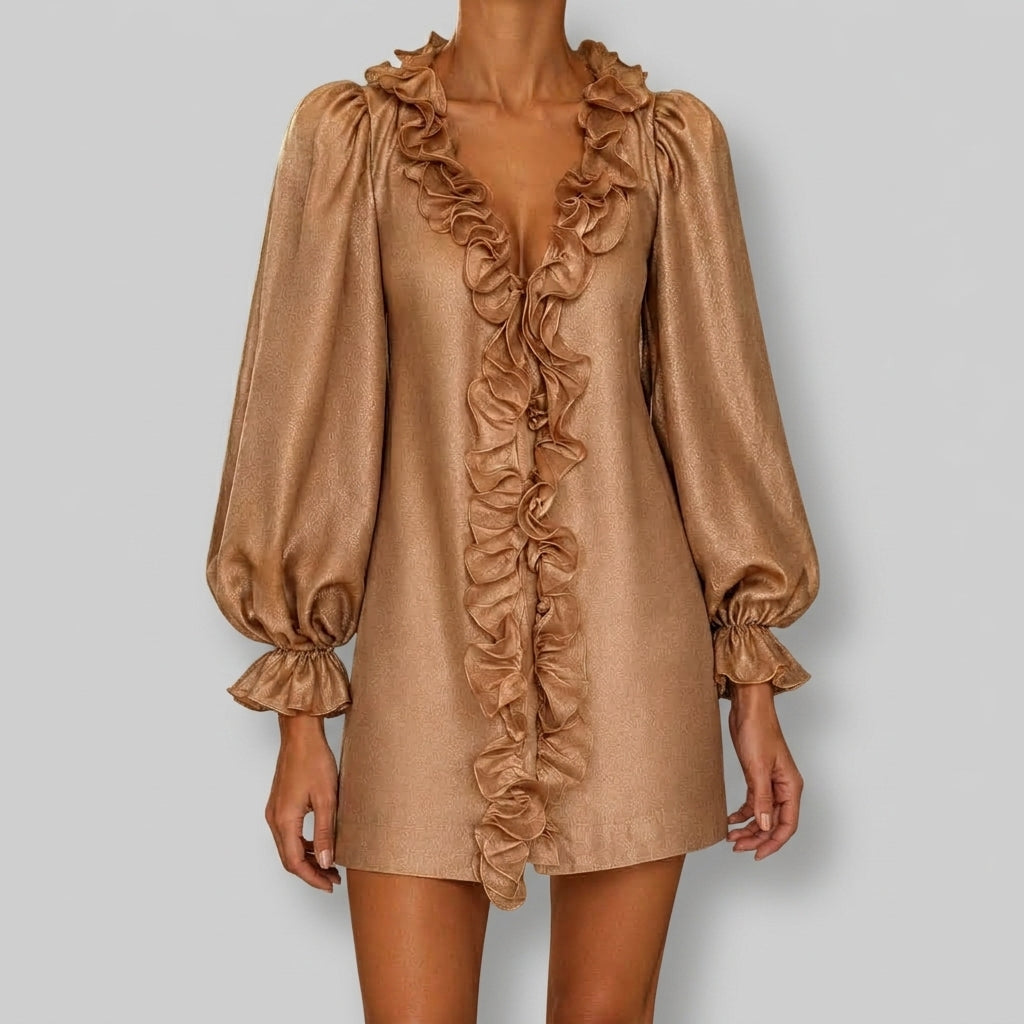 Julia - Women's V-Neck Cocktail Dress with Cascading Ruffles
