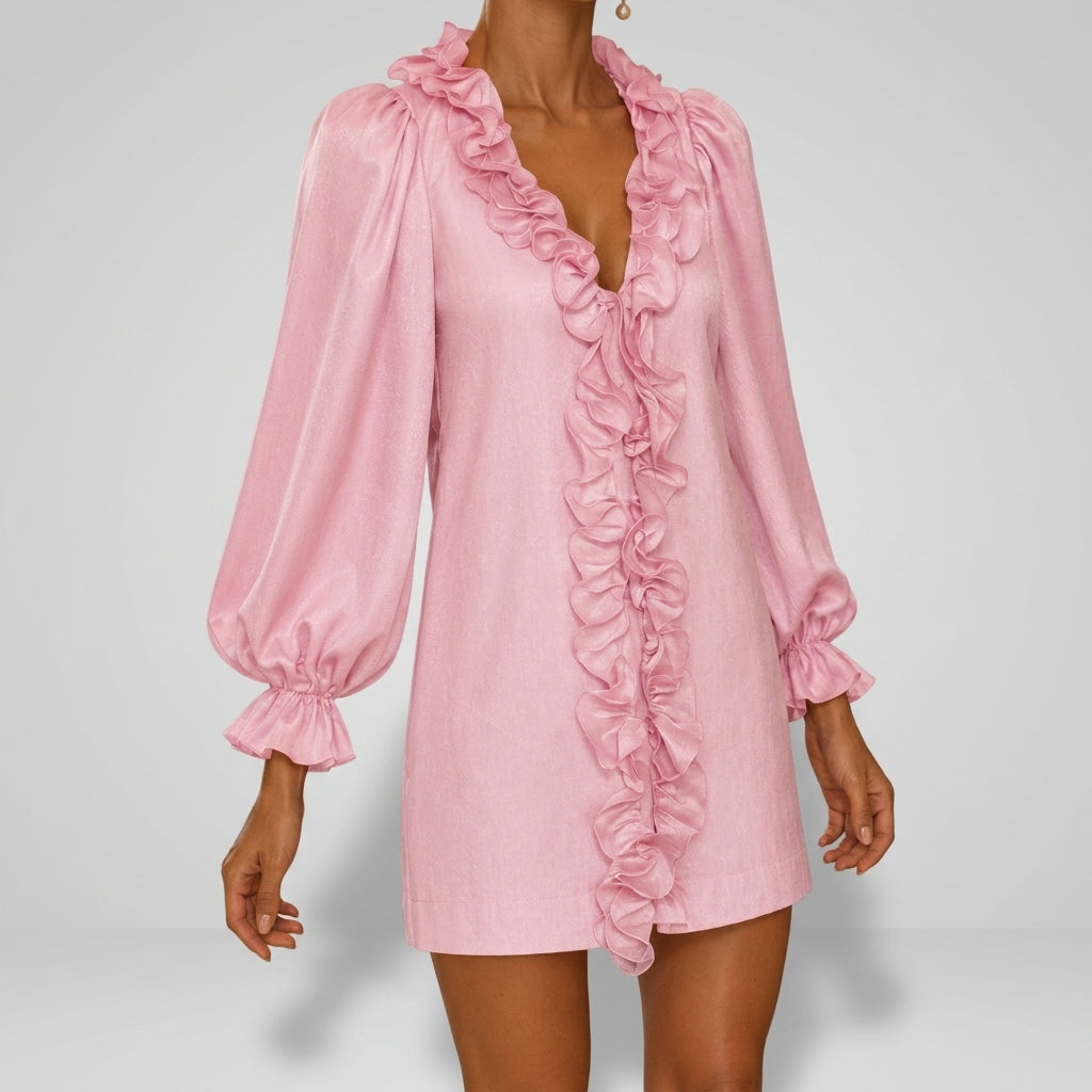 Julia - Women's V-Neck Cocktail Dress with Cascading Ruffles