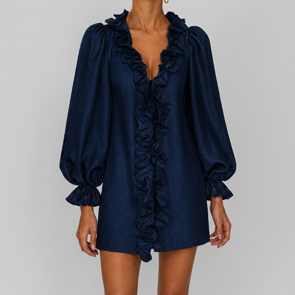 Julia - Women's V-Neck Cocktail Dress with Cascading Ruffles