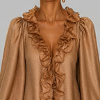 Julia - Women's V-Neck Cocktail Dress with Cascading Ruffles