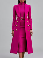 Karen - Women's Double-Breasted Coat & Ribbed Dress Set