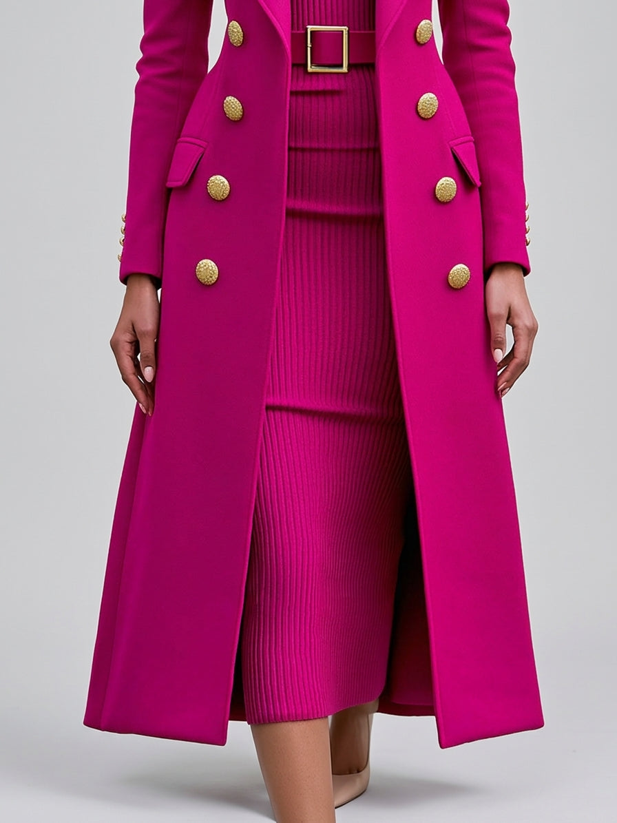 Karen - Women's Double-Breasted Coat & Ribbed Dress Set