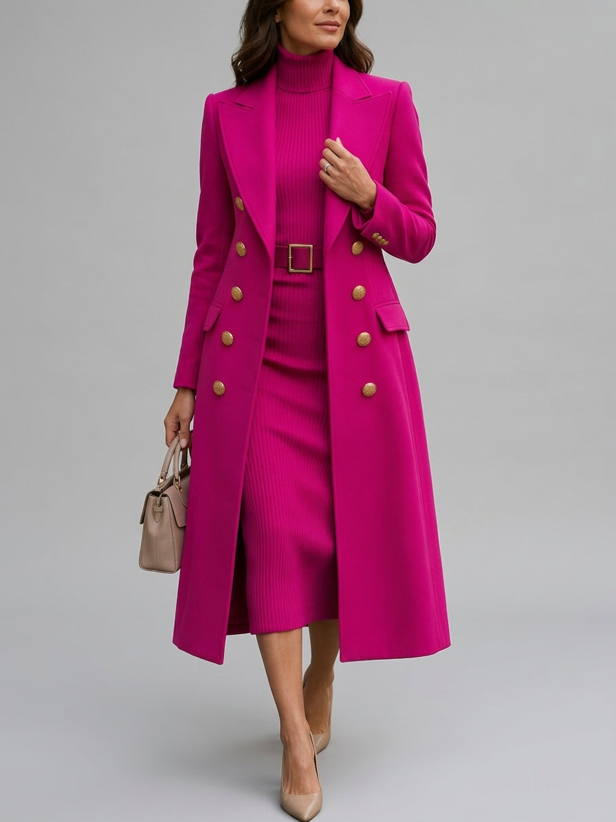Karen - Women's Double-Breasted Coat & Ribbed Dress Set