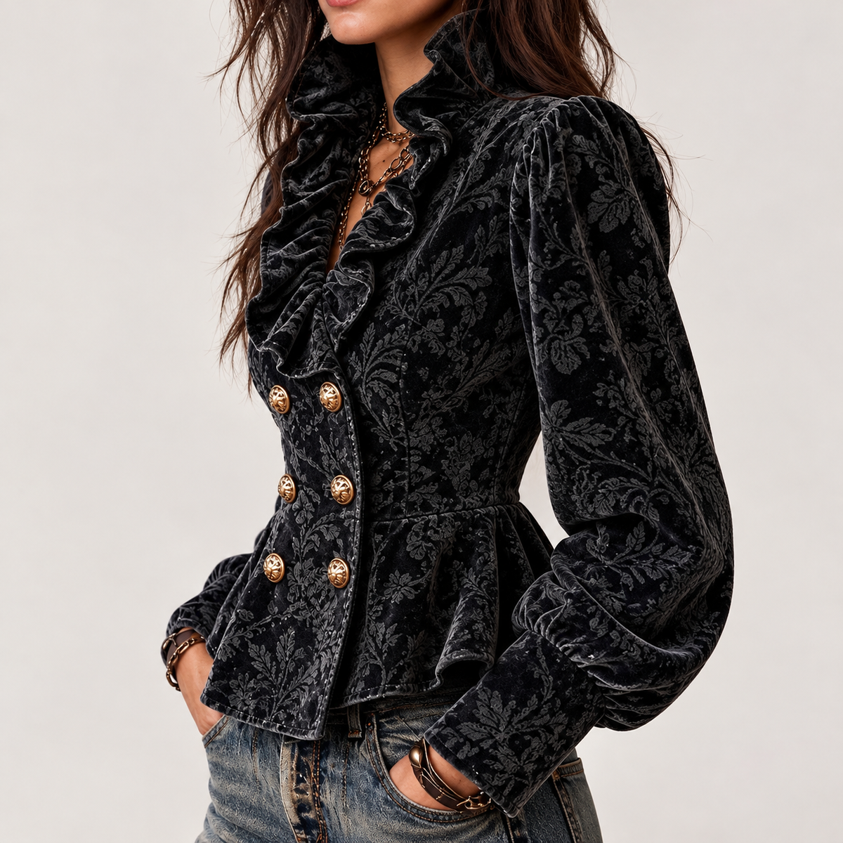 Karylle - Women's Velvet Double-Breasted Peplum Blazer