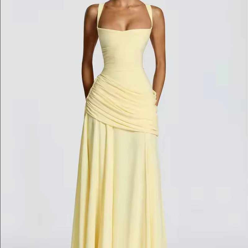 Katy - Women's Sweetheart Neck Shirred Maxi Dress
