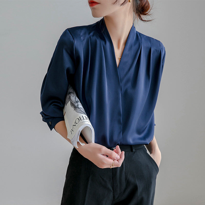 Kehlani  - Women’s Draped Satin Long Sleeve Blouse