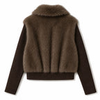 Kendall - Women's Ribbed Knit Trim Faux Fur Cropped Jacket