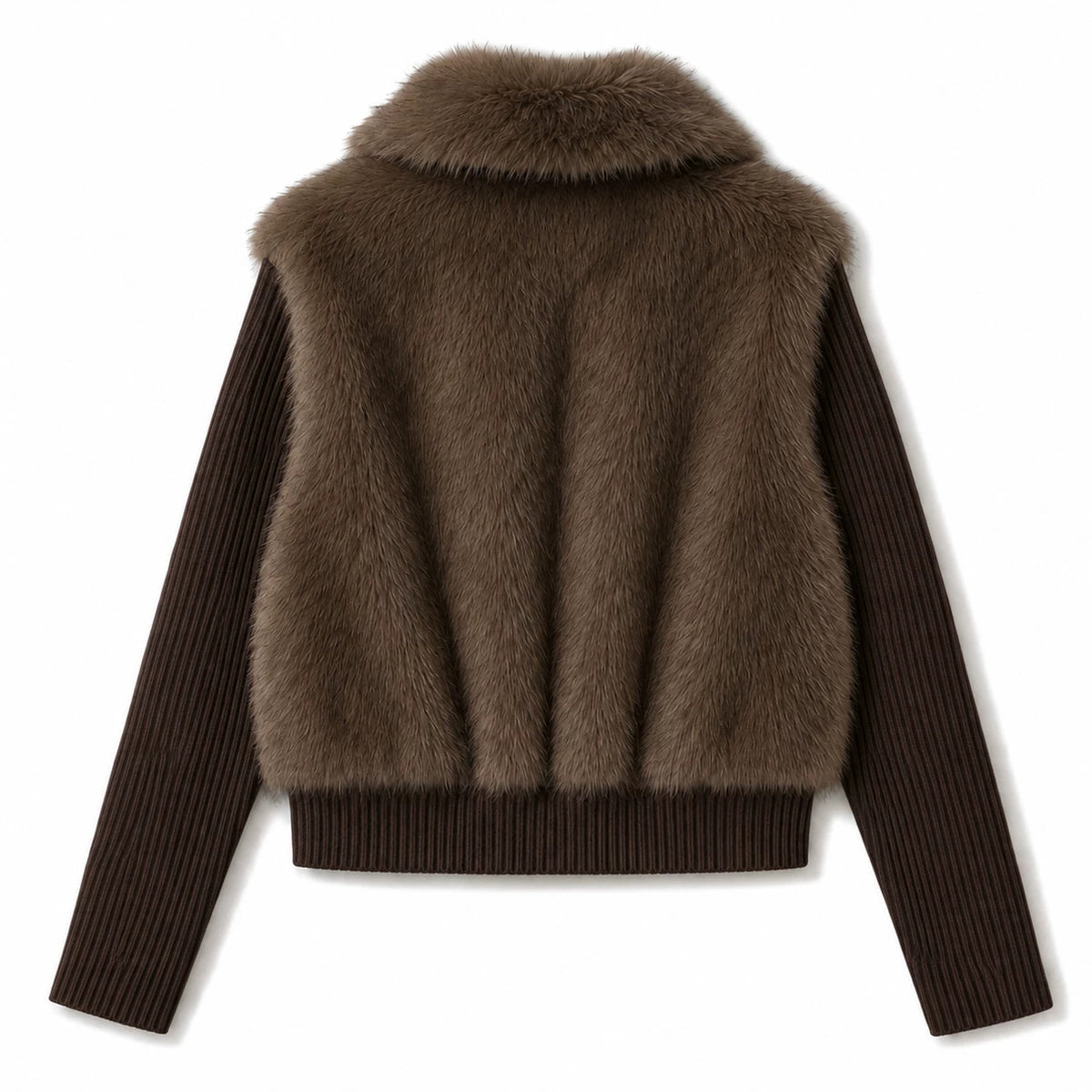 Kendall - Women's Ribbed Knit Trim Faux Fur Cropped Jacket
