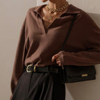Kiara - Women's Fine Knit Polo Collar V-Neck Sweater