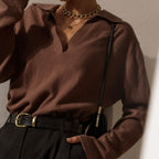 Kiara - Women's Fine Knit Polo Collar V-Neck Sweater
