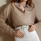 Kiara - Women's Fine Knit Polo Collar V-Neck Sweater