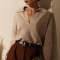 Kiara - Women's Fine Knit Polo Collar V-Neck Sweater