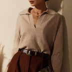 Kiara - Women's Fine Knit Polo Collar V-Neck Sweater