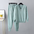 Kiara - Women's V-Neck Sweater & Drawstring Joggers Set