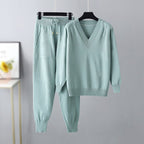 Kiara - Women's V-Neck Sweater & Drawstring Joggers Set