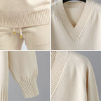 Kiara - Women's V-Neck Sweater & Drawstring Joggers Set