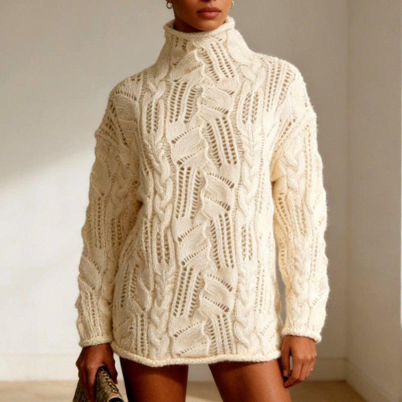 Lauren - Women's Openwork Cable Knit Oversized Turtleneck Sweater 3