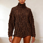 Lauren - Women's Openwork Cable Knit Oversized Turtleneck Sweater 5