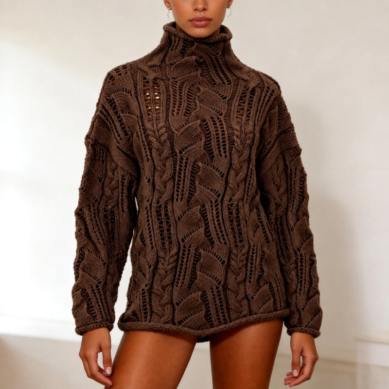 Lauren - Women's Openwork Cable Knit Oversized Turtleneck Sweater 5