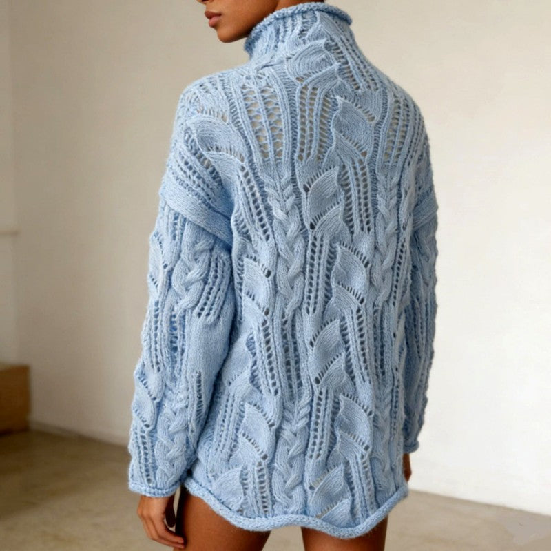 Lauren - Women's Openwork Cable Knit Oversized Turtleneck Sweater 6