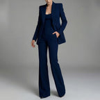 Lauren - Women's Notched Lapel Blazer and Wide-Leg Pants Suit Set
