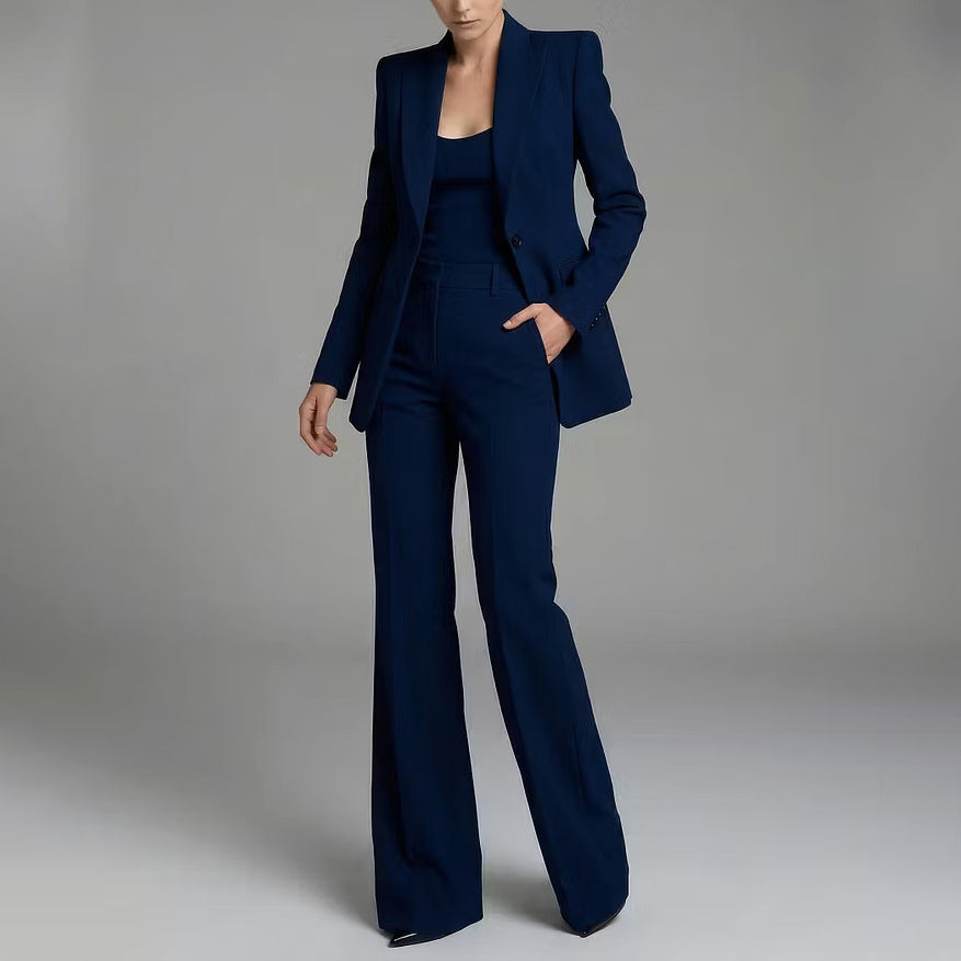 Lauren - Women's Notched Lapel Blazer and Wide-Leg Pants Suit Set