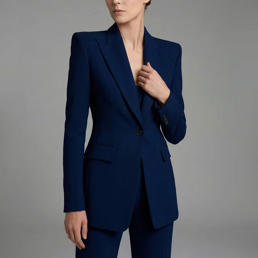 Lauren - Women's Notched Lapel Blazer and Wide-Leg Pants Suit Set