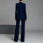 Lauren - Women's Notched Lapel Blazer and Wide-Leg Pants Suit Set