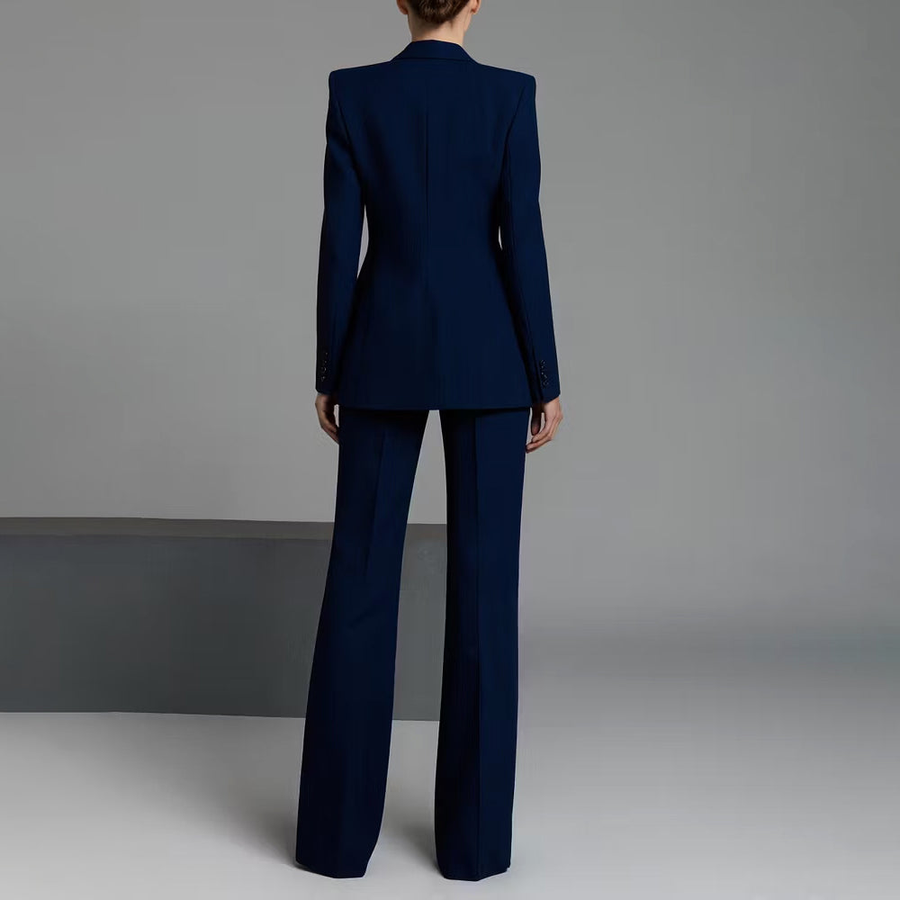 Lauren - Women's Notched Lapel Blazer and Wide-Leg Pants Suit Set