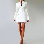 Lucy - Women's Stand Collar Covered Button Blazer Dress