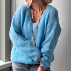 Mackenzie - Women's Soft Fluffy V-Neck Loose-Fit Knit Sweater