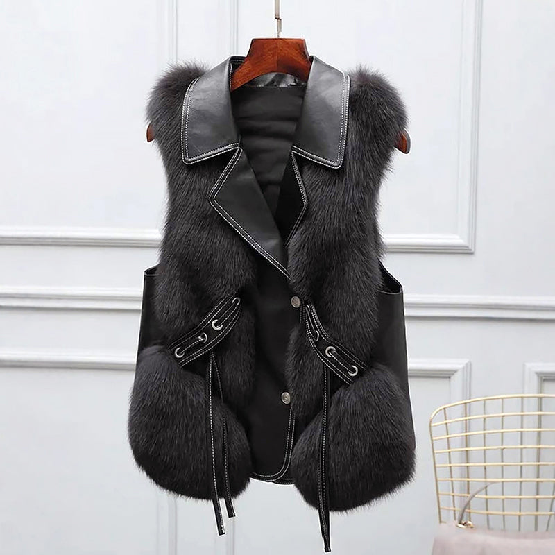 Madison - Women's Lapel-Collar Faux Fur Vest