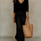 Madison - Women’s Satin Slip Dress and V-Neck Sweater Set