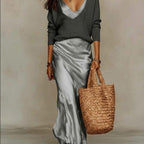 Madison - Women’s Satin Slip Dress and V-Neck Sweater Set